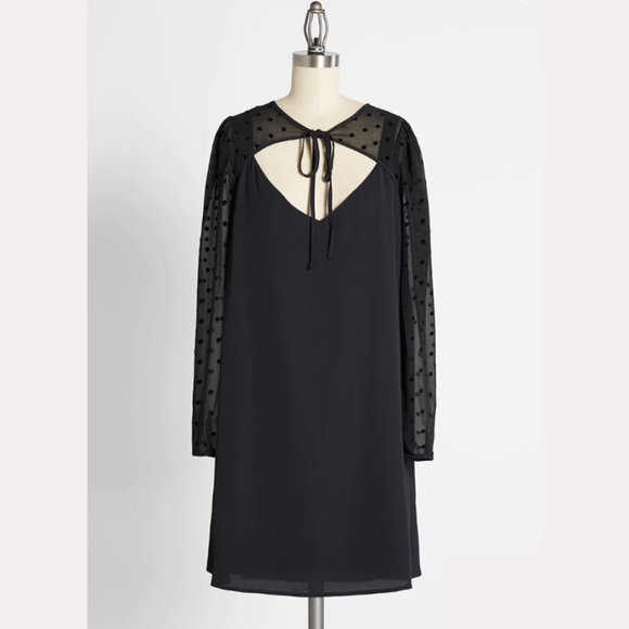 NEW Black Shift Dress with Polka Dot Sleeves - Picture 1 of 9